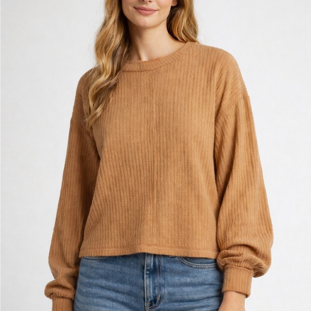 322. Cozy Tan Waffle Knit Sweater